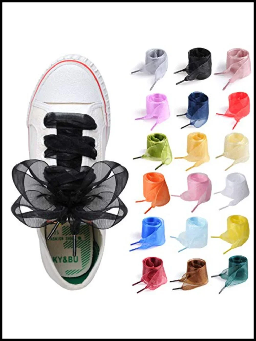 Satin Ribbon Shoelaces for Sneakers, Flat Lace Shoestrings 4cm Wide